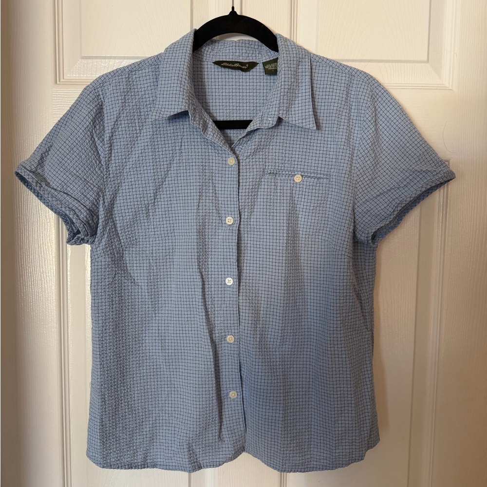 Eddie Bauer Light Blue Checkered Button Down Shirt